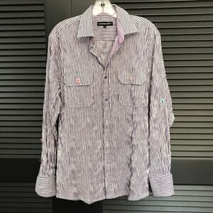 International Laundry Crinkle Striped Button Down Shirt, Size M